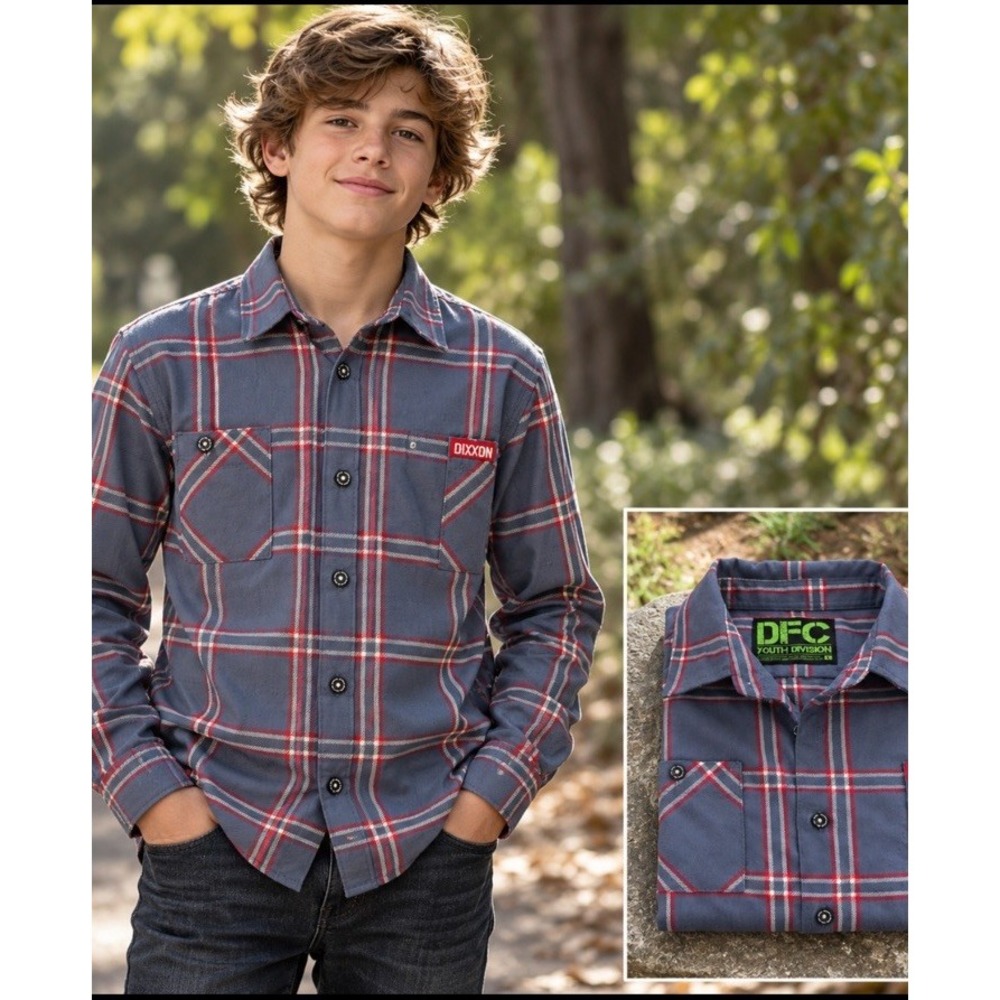 DIXXON Youth Division Large Garth Flannel Co Addison Slate  Plaid Dual Pockets